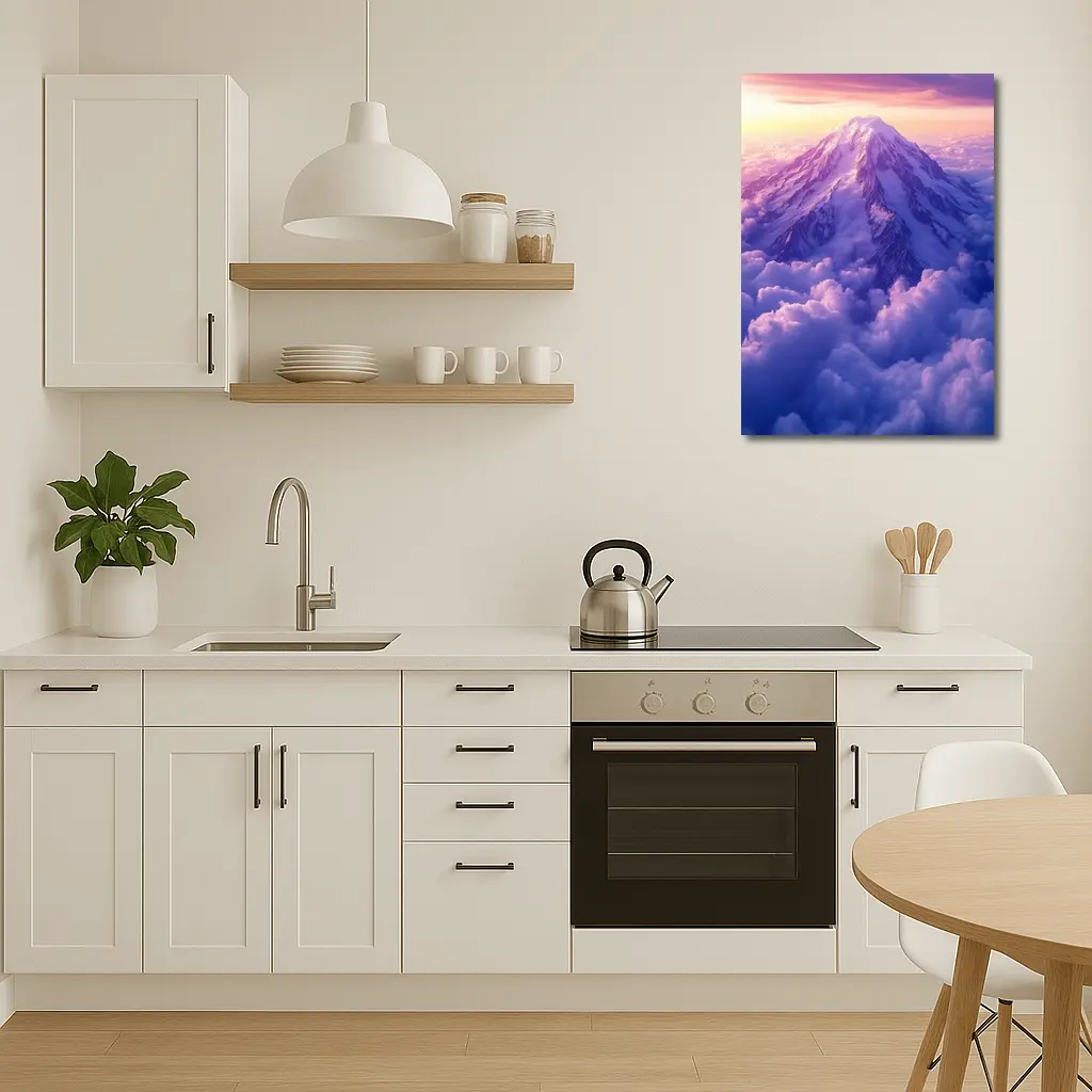 Snow Mountain Peak Rising Above Purple Clouds – Wall Art