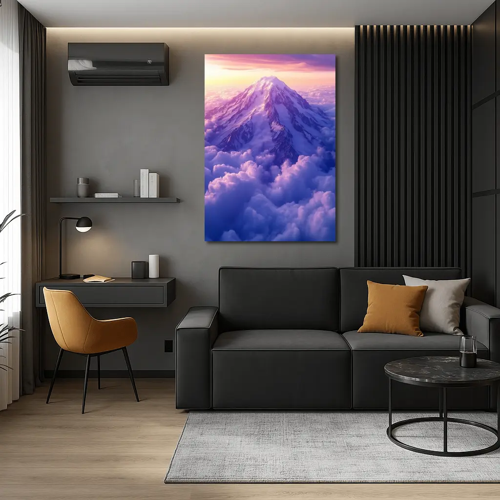 Snow Mountain Peak Rising Above Purple Clouds – Wall Art