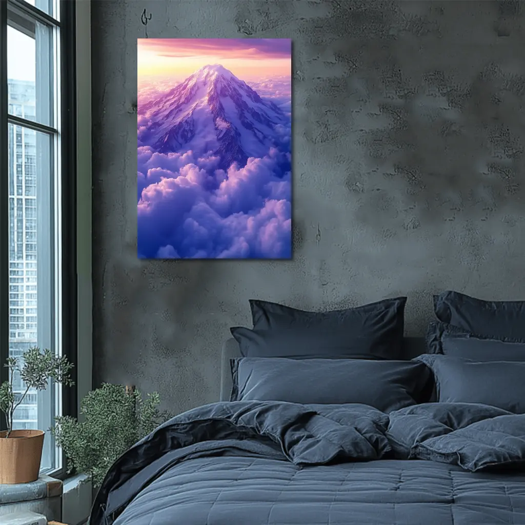 Snow Mountain Peak Rising Above Purple Clouds – Wall Art