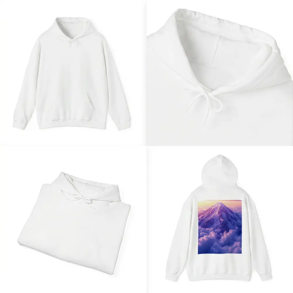 Snow Mountain Peak Rising Above Purple Clouds – Hoodies