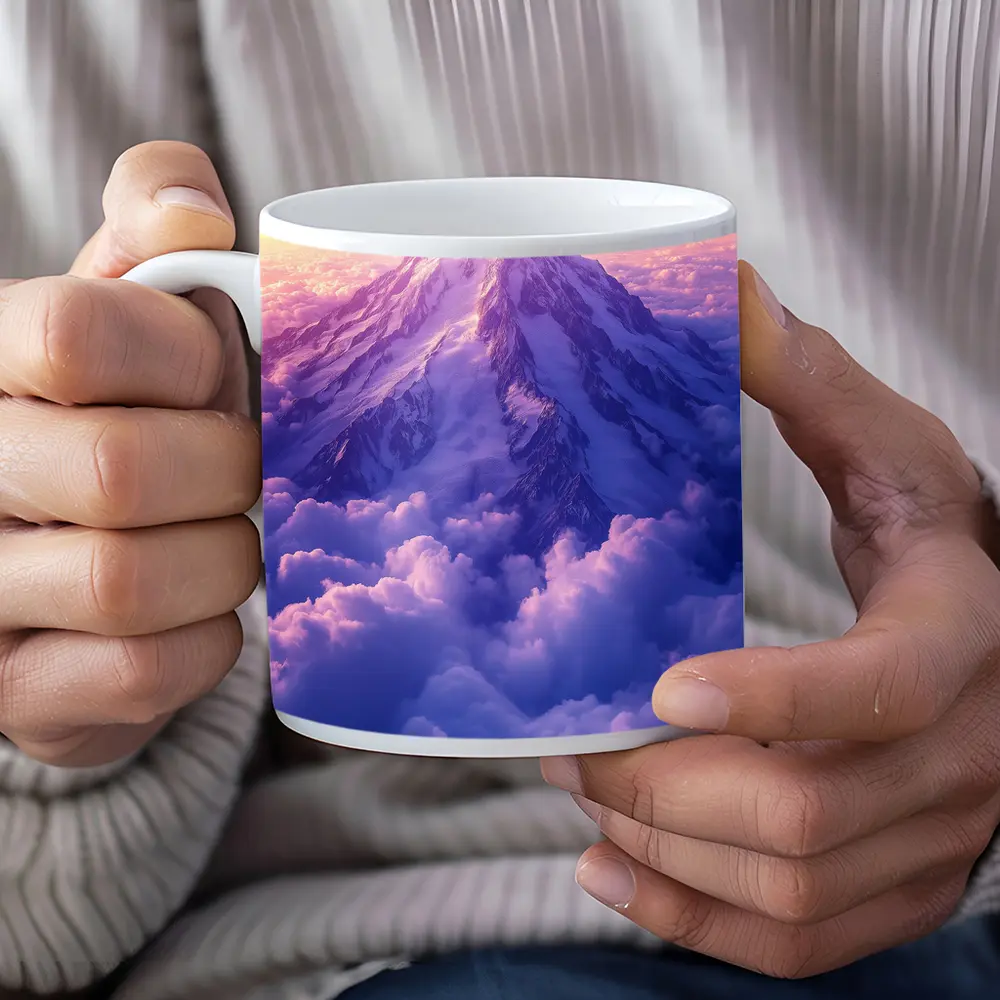 Snow Mountain Peak Rising Above Purple Clouds – Mugs