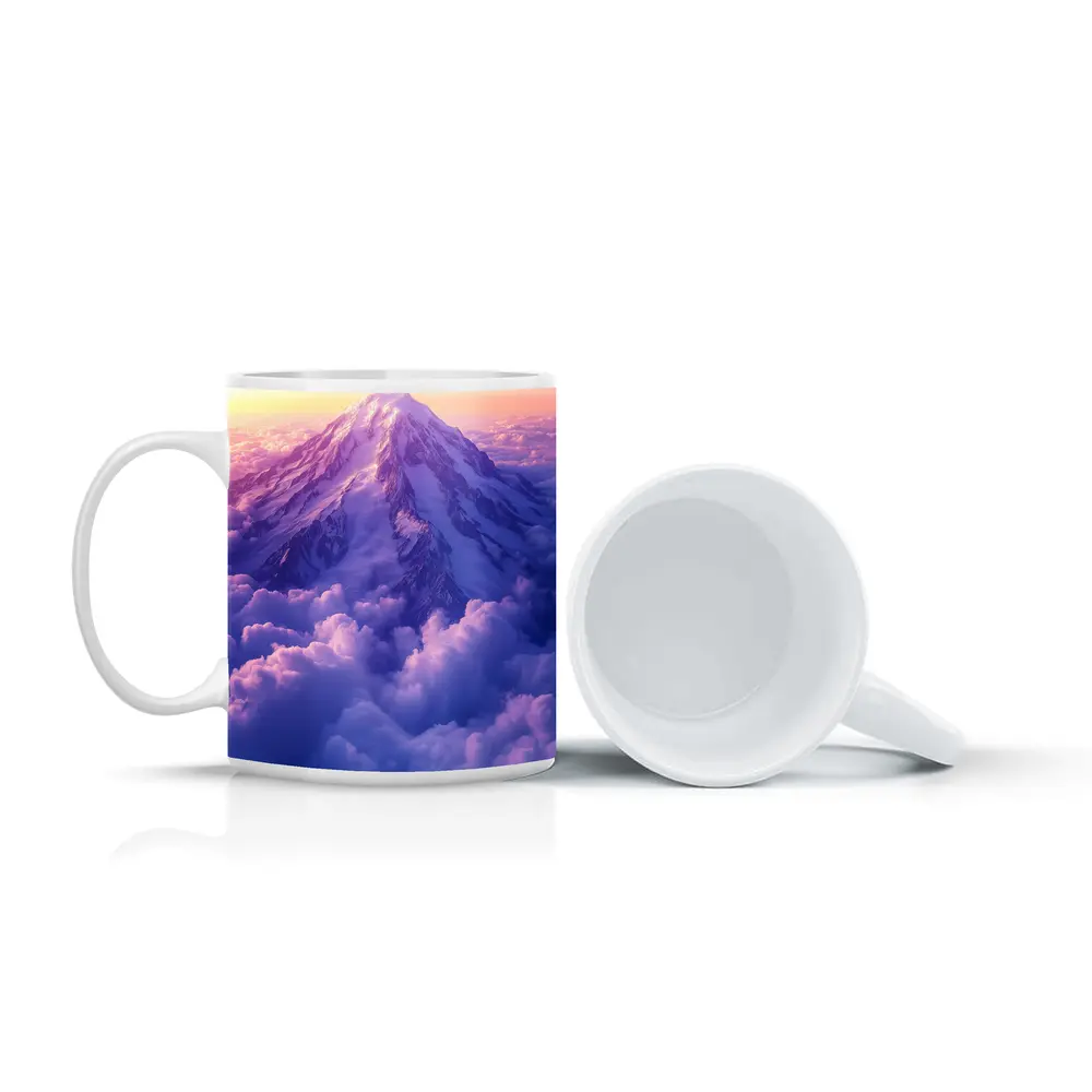 Snow Mountain Peak Rising Above Purple Clouds – Mugs