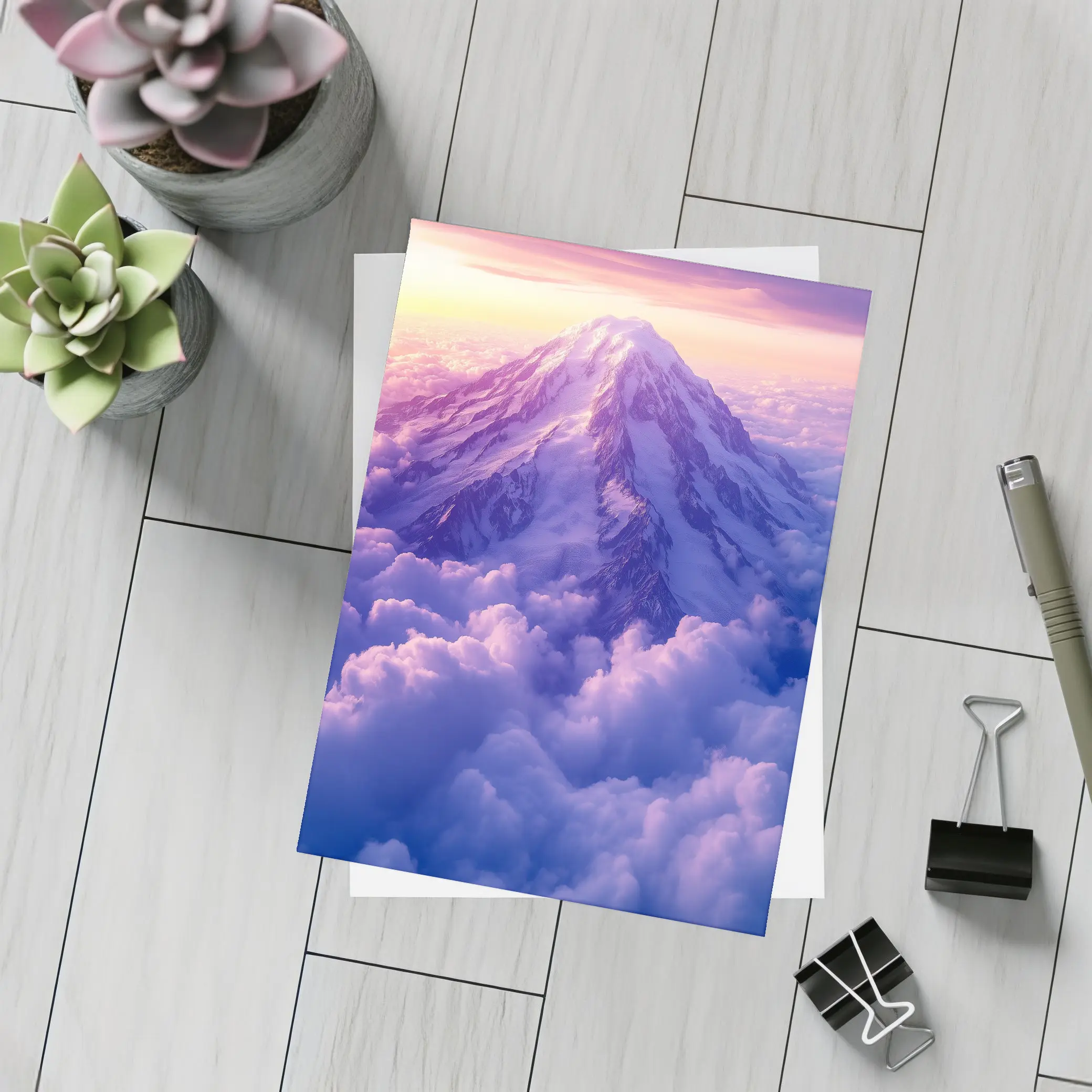 Snow Mountain Peak Rising Above Purple Clouds – Postcards