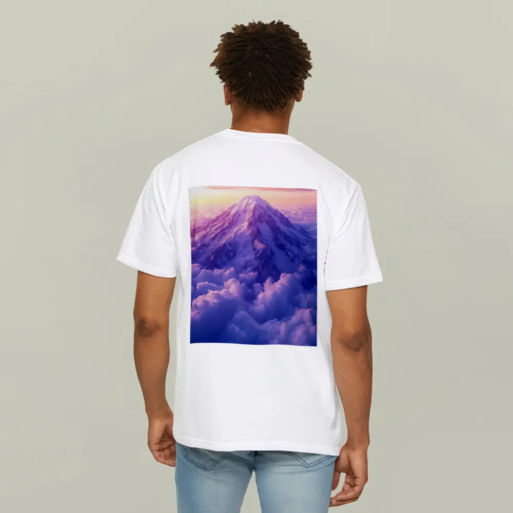 Snow Mountain Peak Rising Above Purple Clouds – T-Shirts