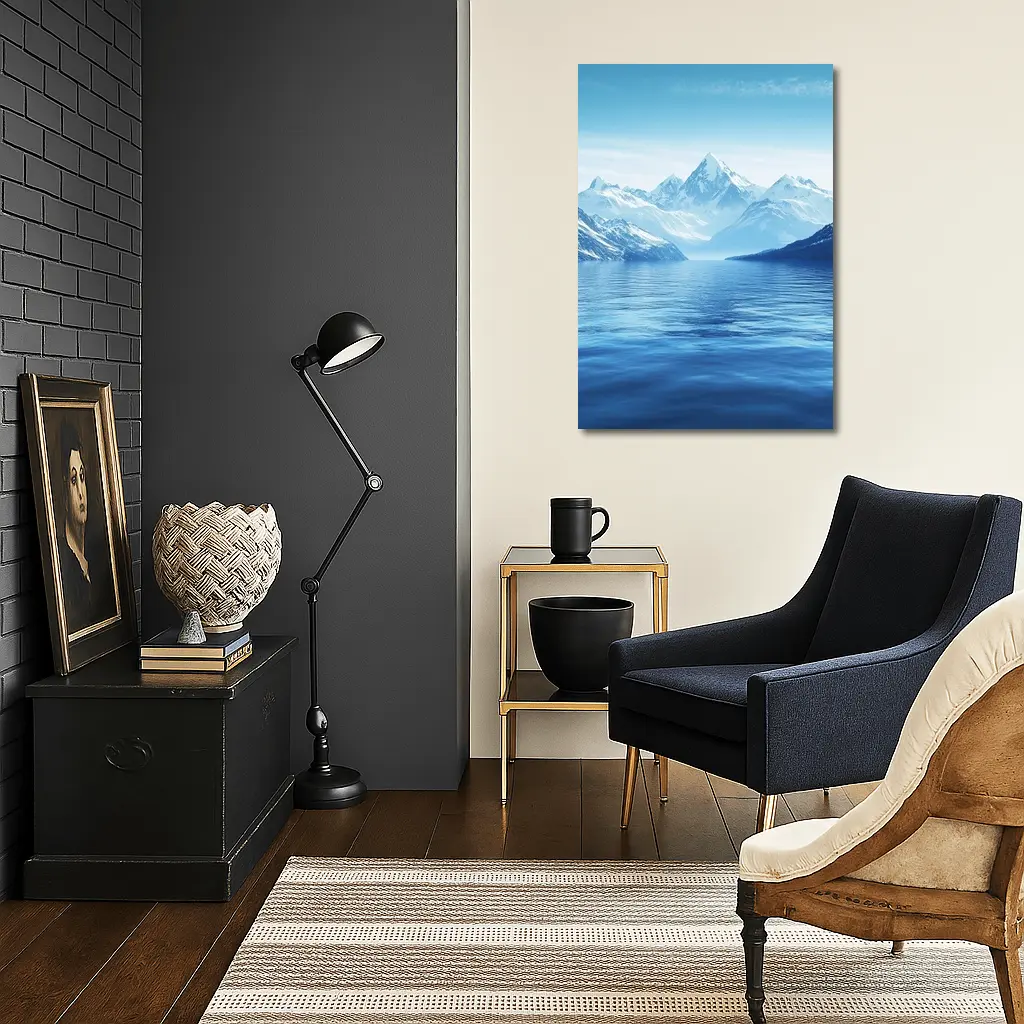 Snow Capped Mountains Over Blue Lake – Wall Art