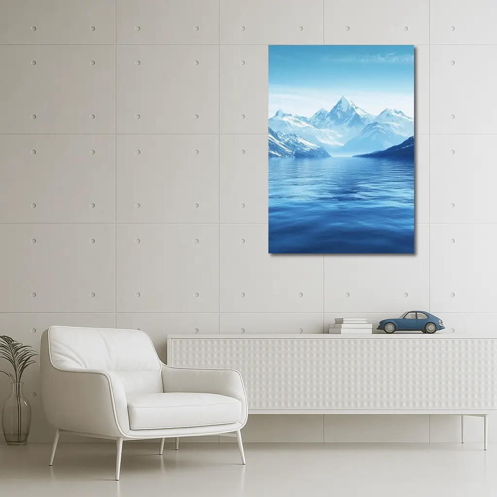 Snow Capped Mountains Over Blue Lake – Wall Art