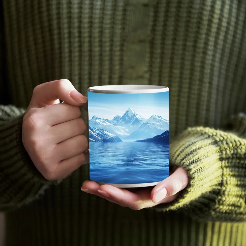 Snow Capped Mountains Over Blue Lake – Mugs
