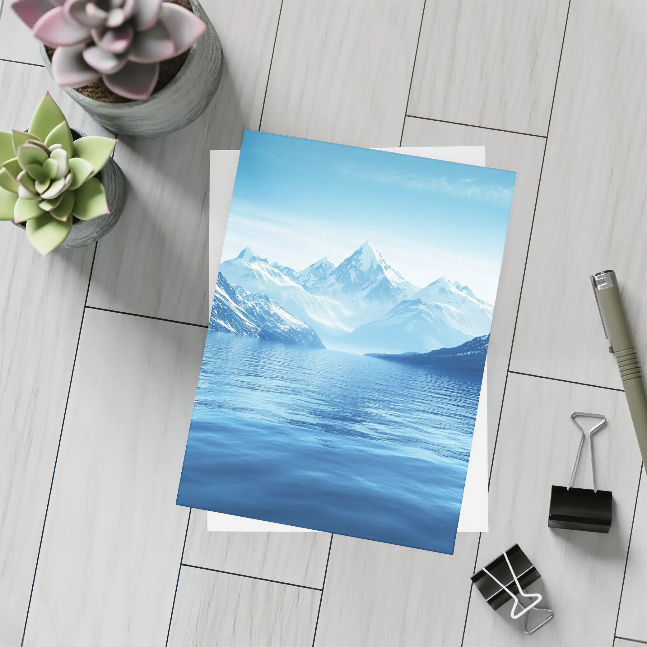 Snow Capped Mountains Over Blue Lake – Postcards