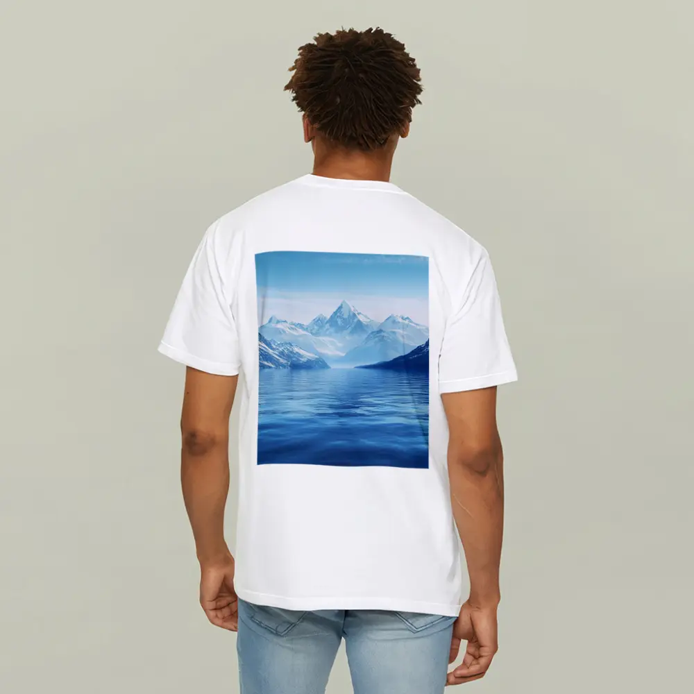 Snow Capped Mountains Over Blue Lake – T-Shirts