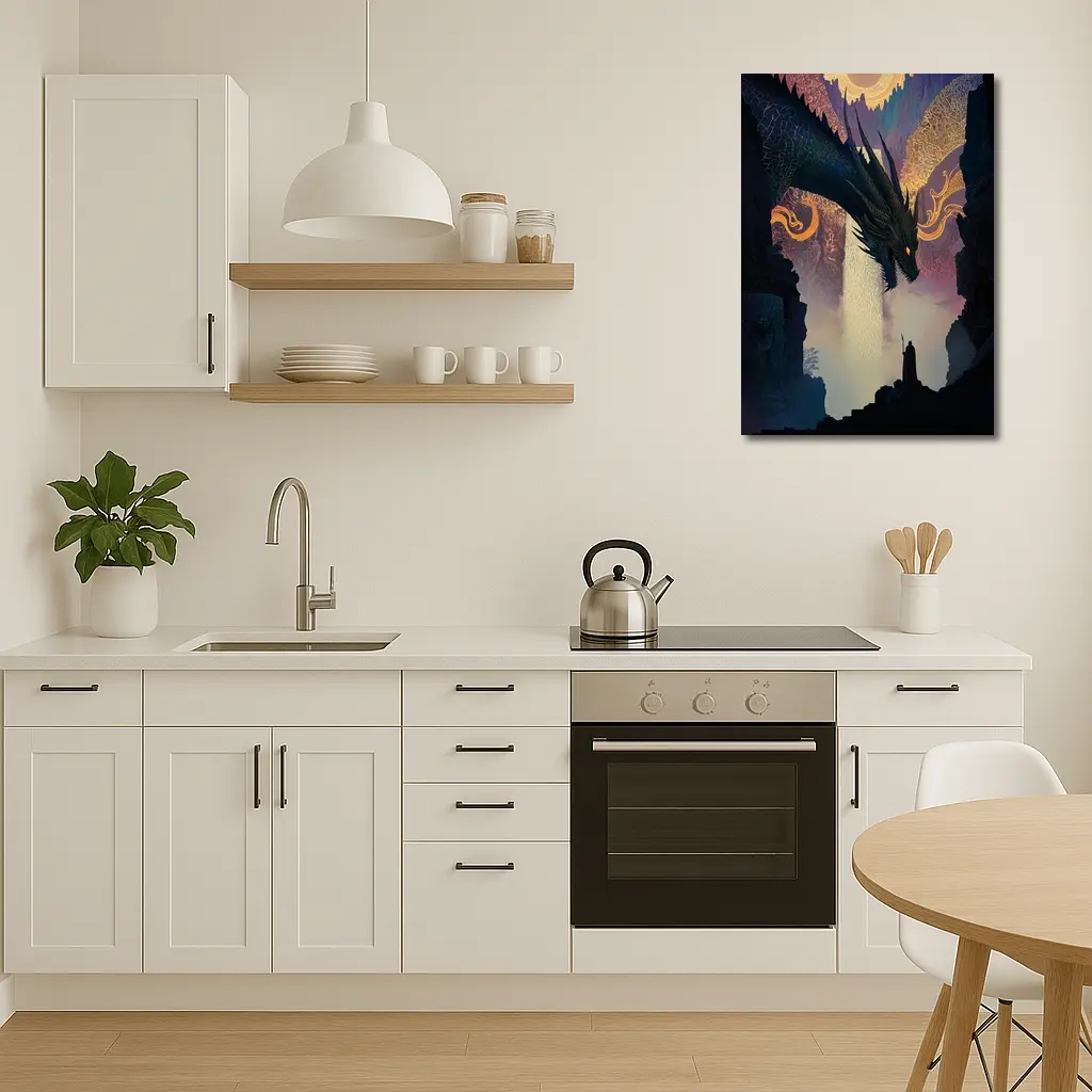Dark Dragon Confronting Lone Wizard Fantasy Art – Wall Art