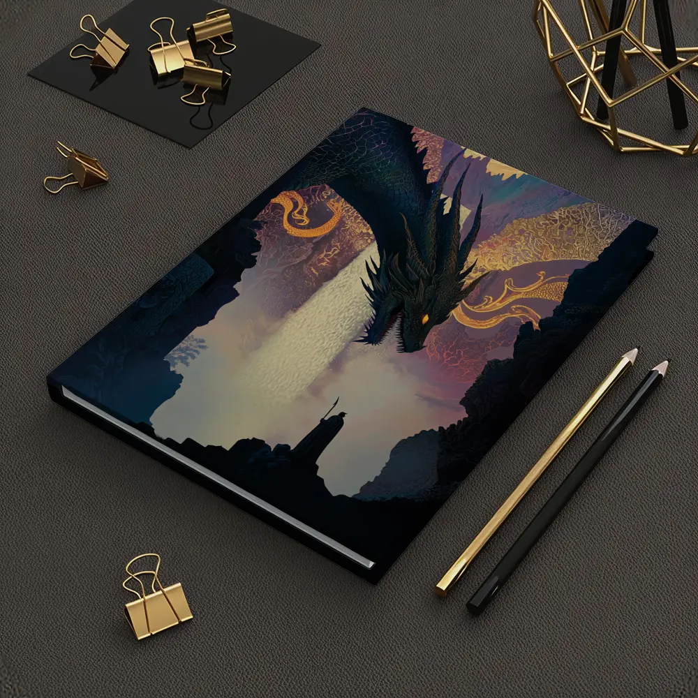 Dark Dragon Confronting Lone Wizard Fantasy Art – Notebooks