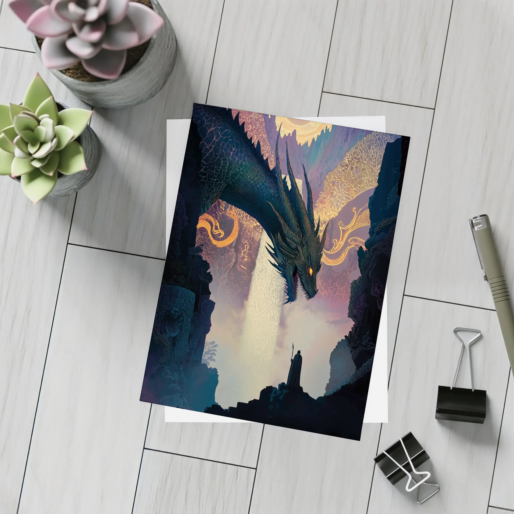 Dark Dragon Confronting Lone Wizard Fantasy Art – Postcards
