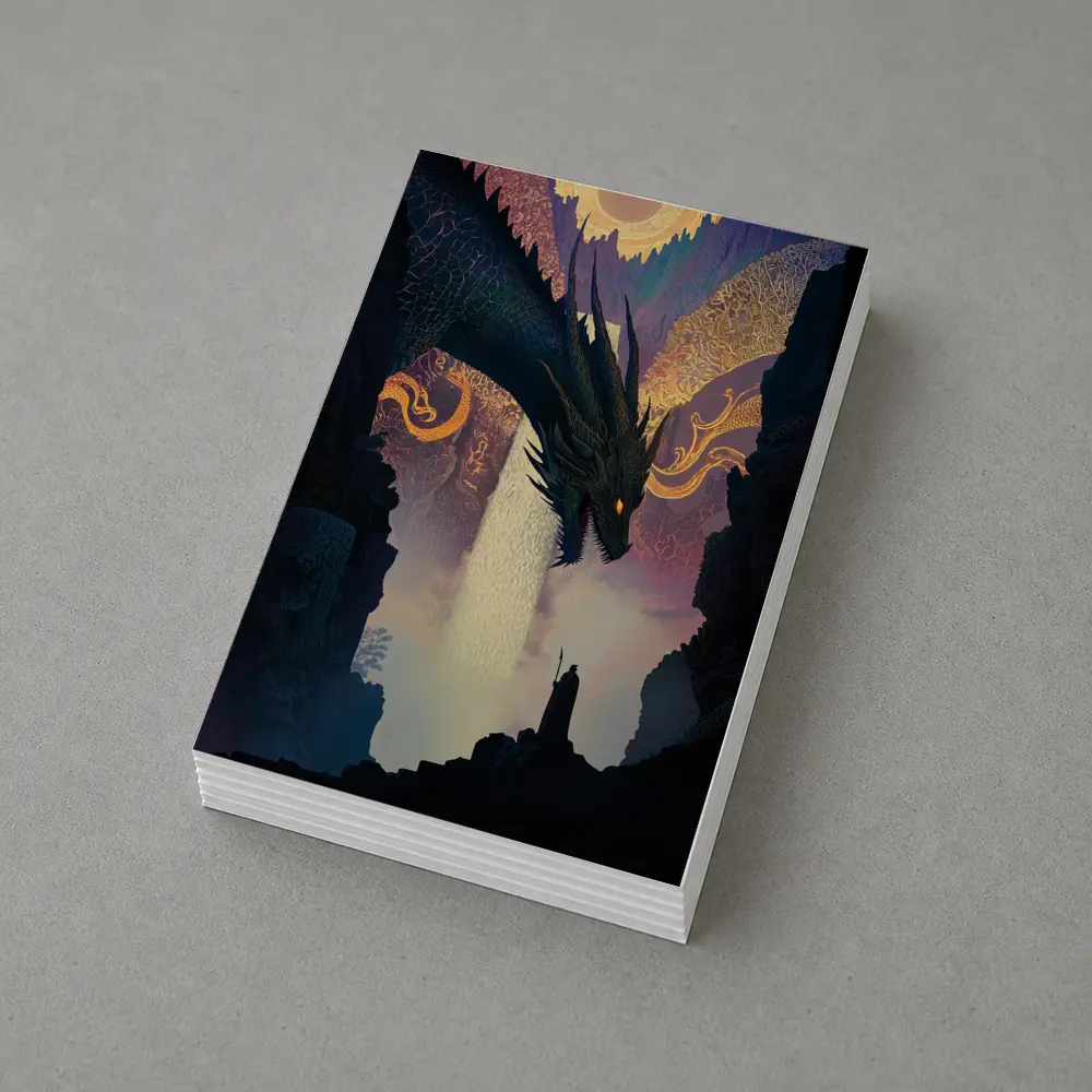 Dark Dragon Confronting Lone Wizard Fantasy Art – Postcards