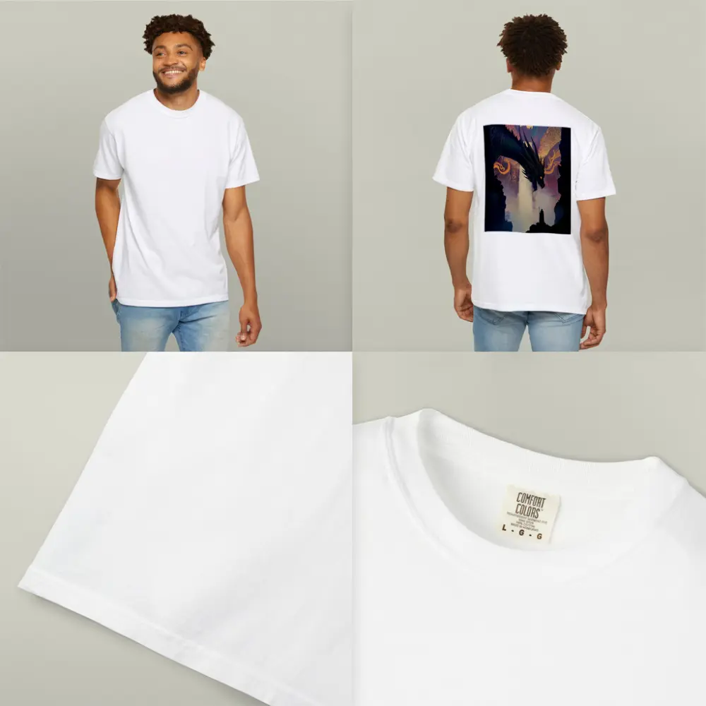 Dark Dragon Confronting Lone Wizard Fantasy Art – T-Shirts