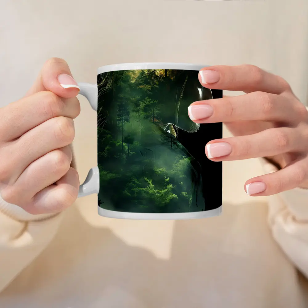 Woman Face Double Exposure Forest Nature – Mugs