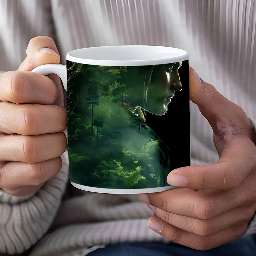 Woman Face Double Exposure Forest Nature – Mugs
