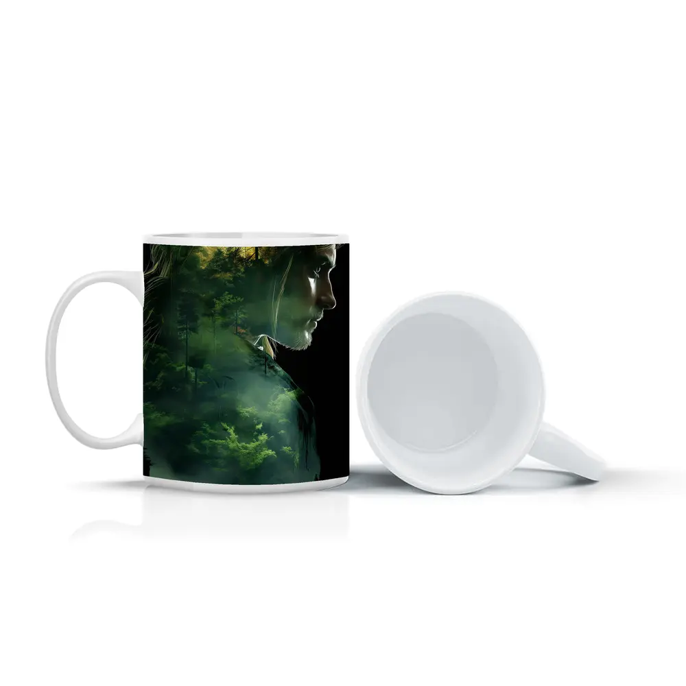 Woman Face Double Exposure Forest Nature – Mugs