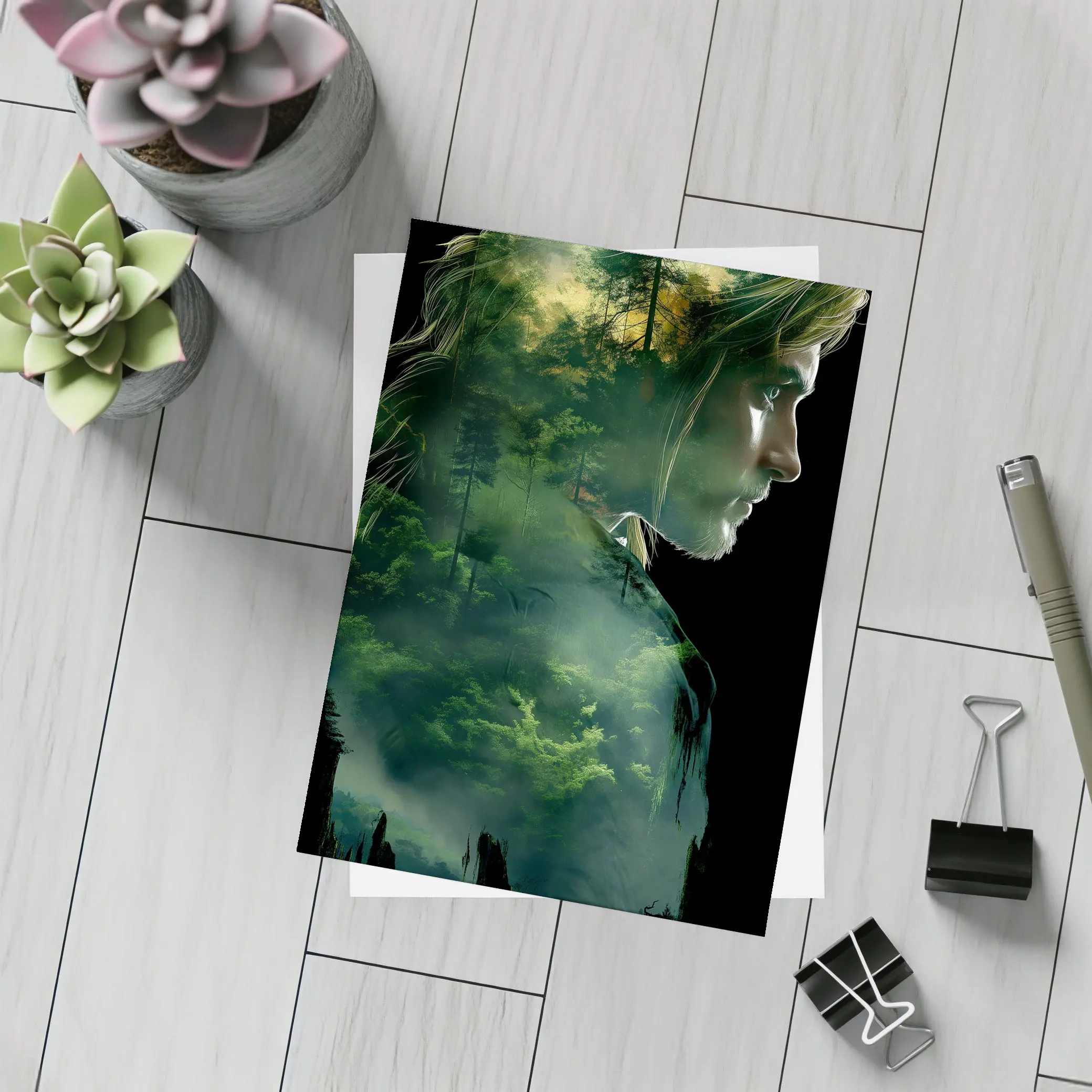 Woman Face Double Exposure Forest Nature – Postcards
