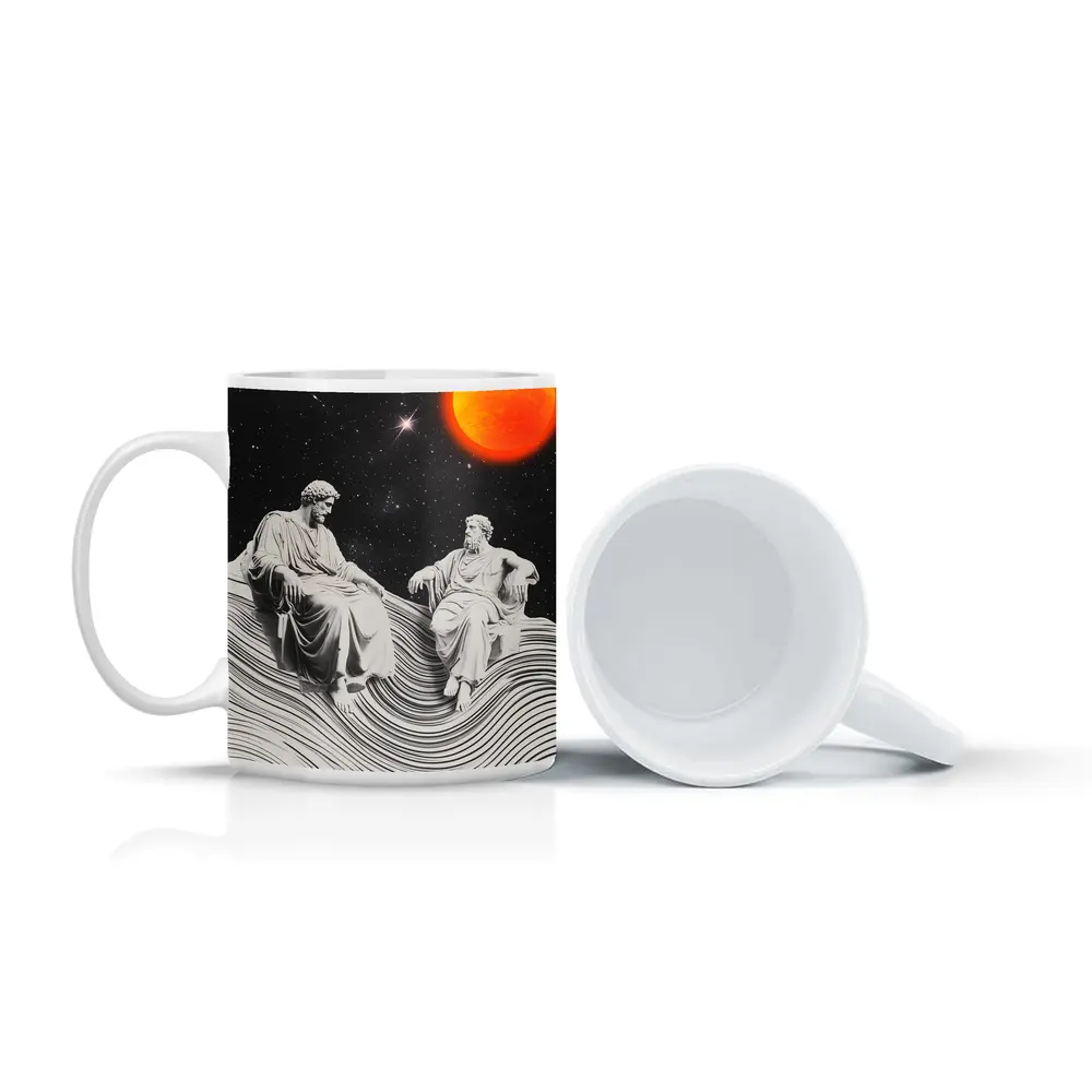 Greek Statues Sitting Under Cosmic Red Planet – Mugs