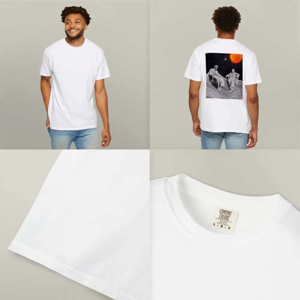 Greek Statues Sitting Under Cosmic Red Planet – T-Shirts