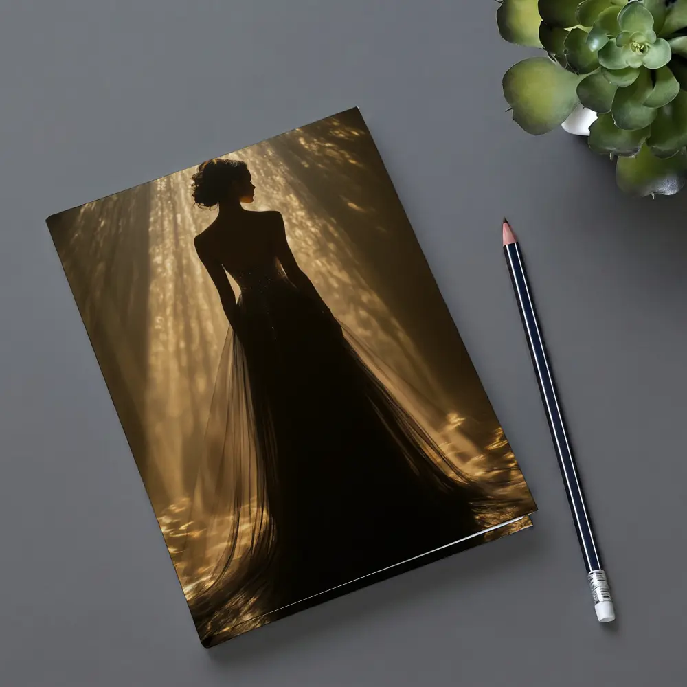 Woman Silhouette Golden Light Rays Gown – Notebooks