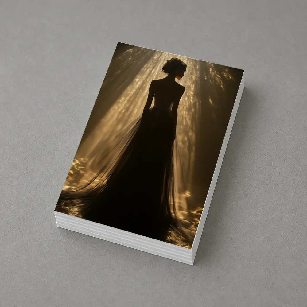 Woman Silhouette Golden Light Rays Gown – Postcards