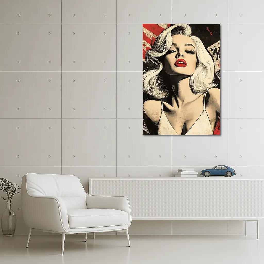 Pop Art Blonde Woman Red Lips Grunge – Wall Art