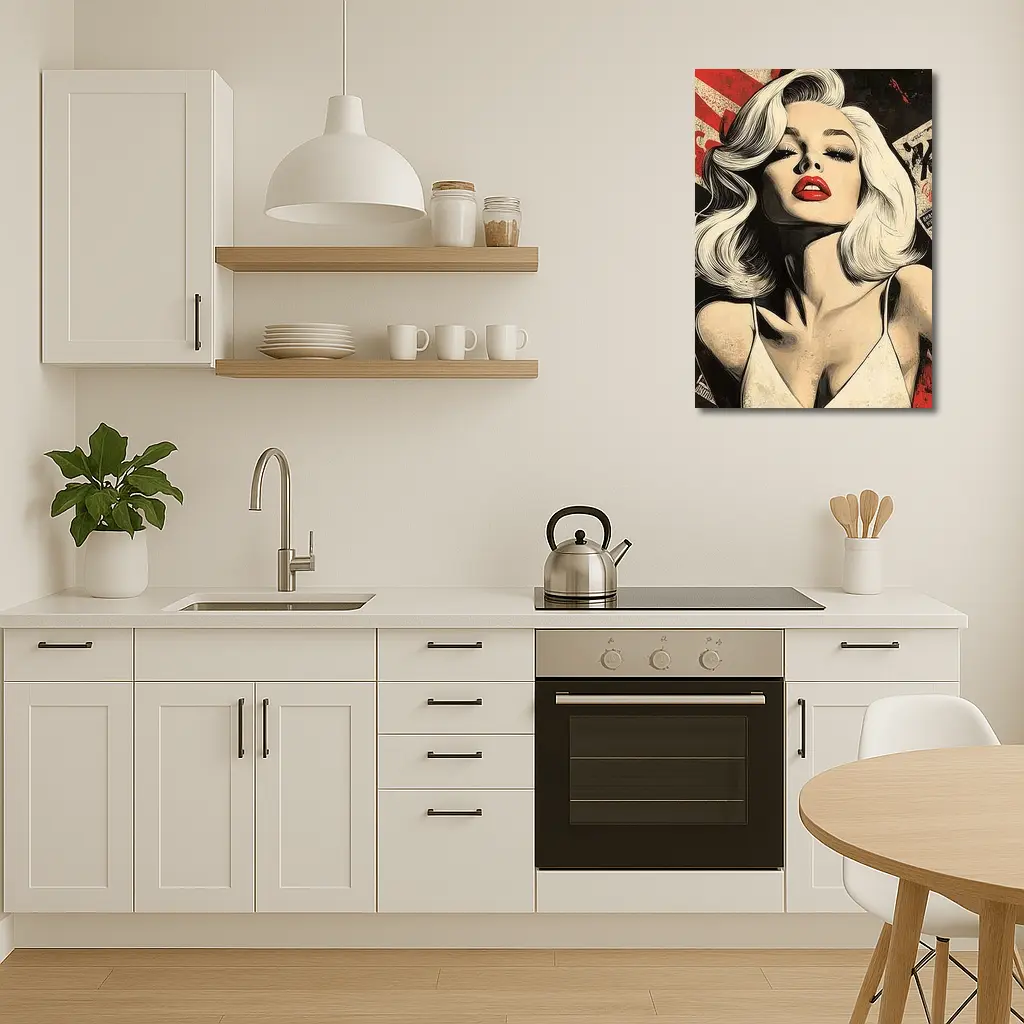 Pop Art Blonde Woman Red Lips Grunge – Wall Art