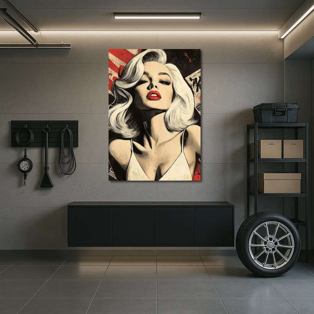 Pop Art Blonde Woman Red Lips Grunge – Wall Art
