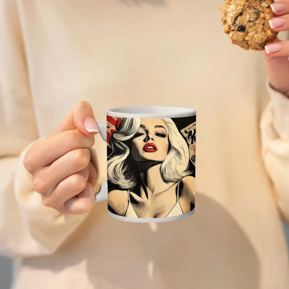 Pop Art Blonde Woman Red Lips Grunge – Mugs