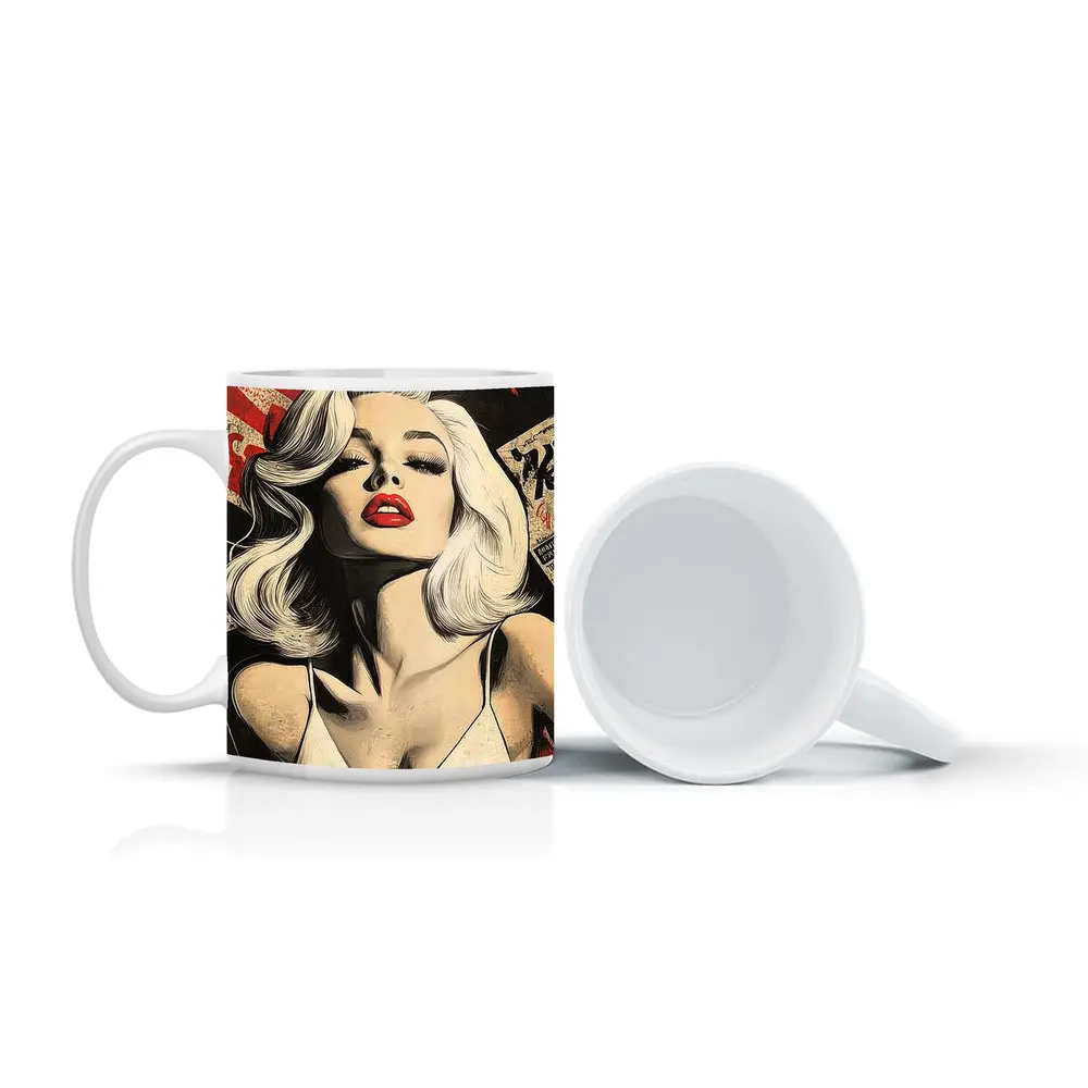 Pop Art Blonde Woman Red Lips Grunge – Mugs