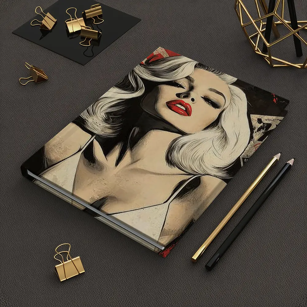 Pop Art Blonde Woman Red Lips Grunge – Notebooks