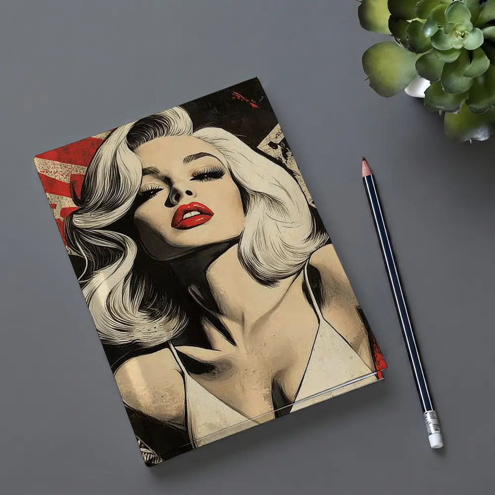 Pop Art Blonde Woman Red Lips Grunge – Notebooks