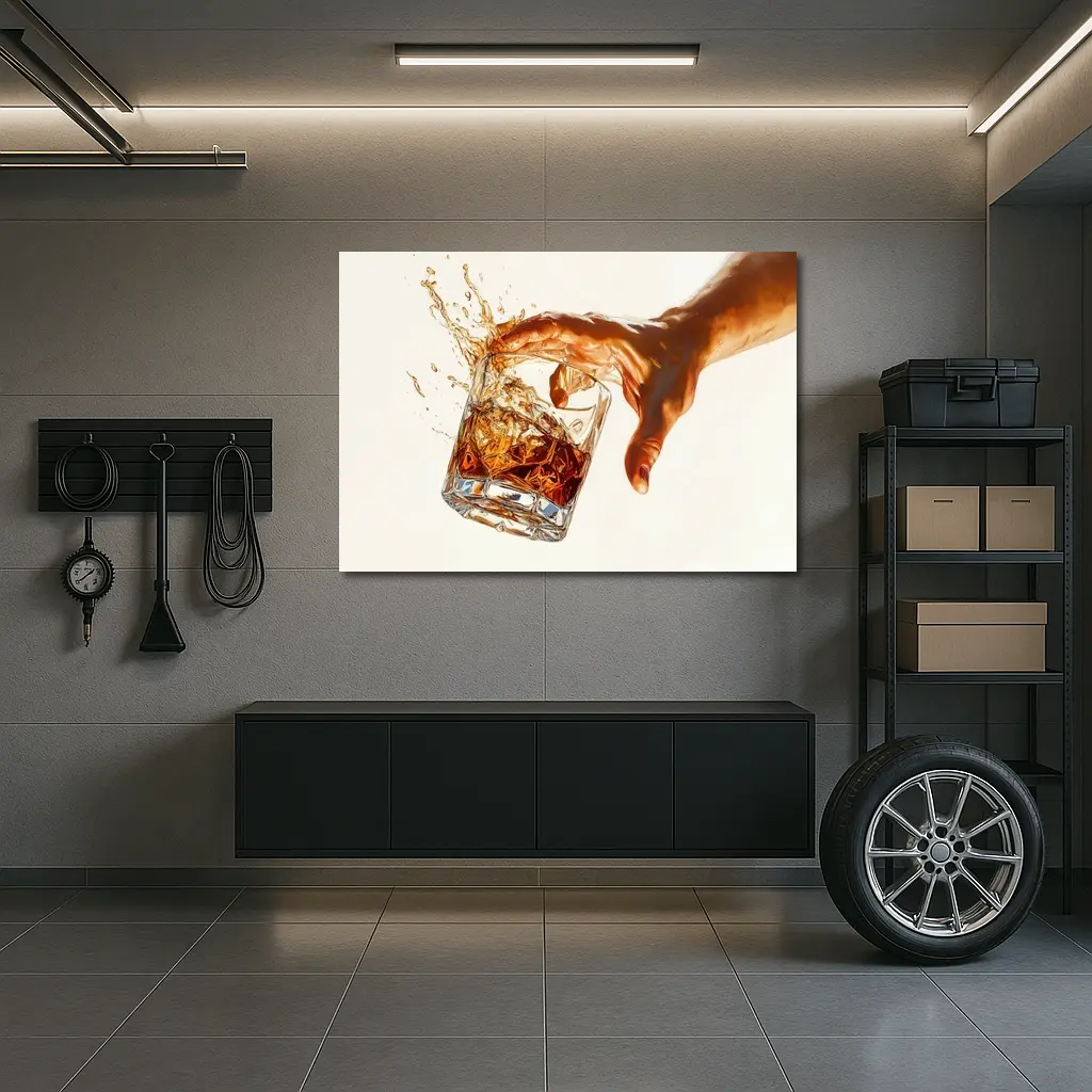 Whiskey Glass Splash Hand White Background – Wall Art