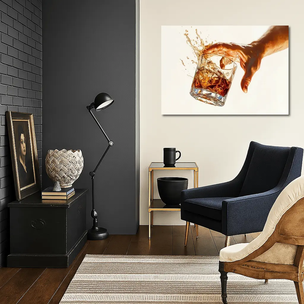 Whiskey Glass Splash Hand White Background – Wall Art