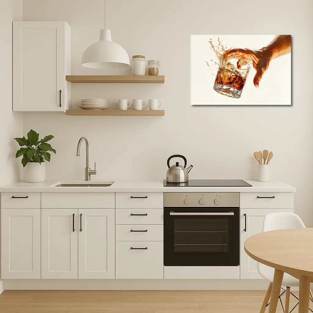 Whiskey Glass Splash Hand White Background – Wall Art