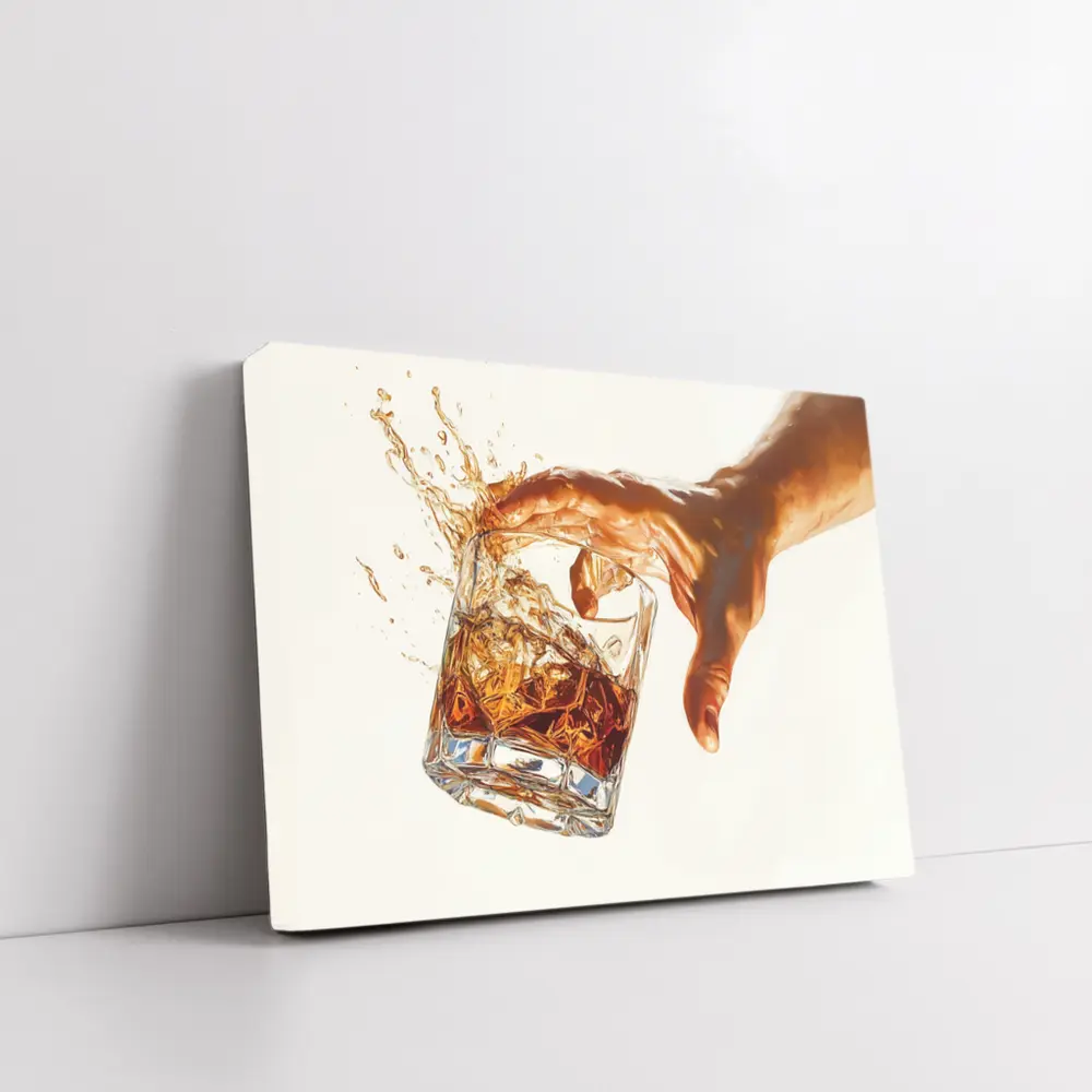 Whiskey Glass Splash Hand White Background – Wall Art