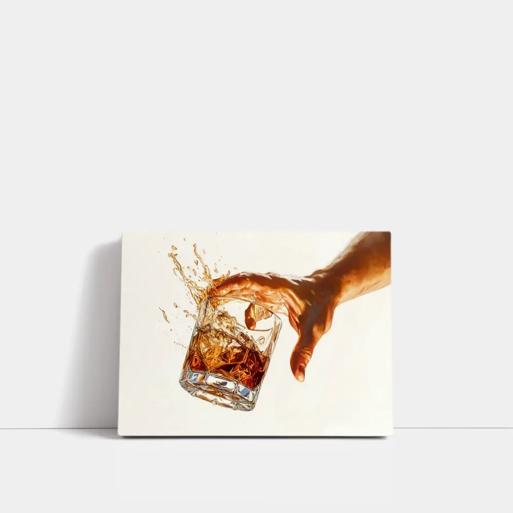 Whiskey Glass Splash Hand White Background – Wall Art