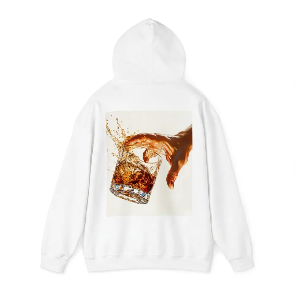 Whiskey Glass Splash Hand White Background – Hoodies