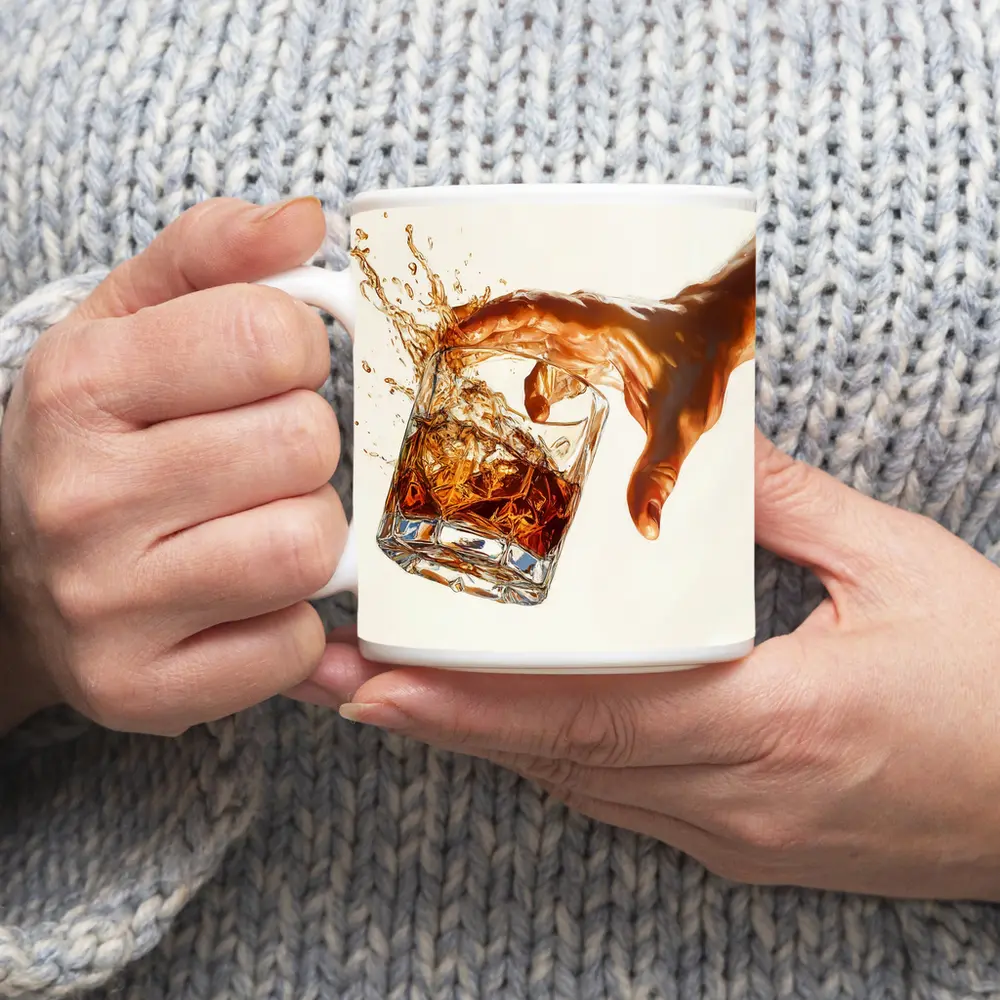 Whiskey Glass Splash Hand White Background – Mugs