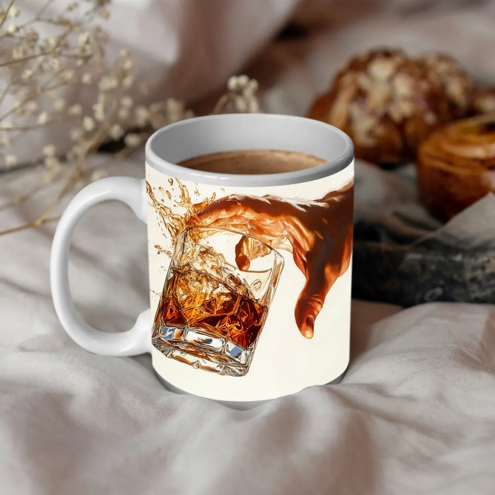 Whiskey Glass Splash Hand White Background – Mugs