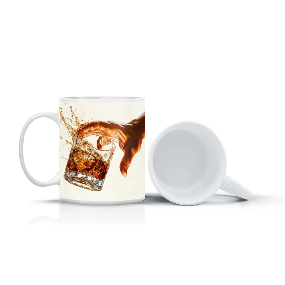Whiskey Glass Splash Hand White Background – Mugs