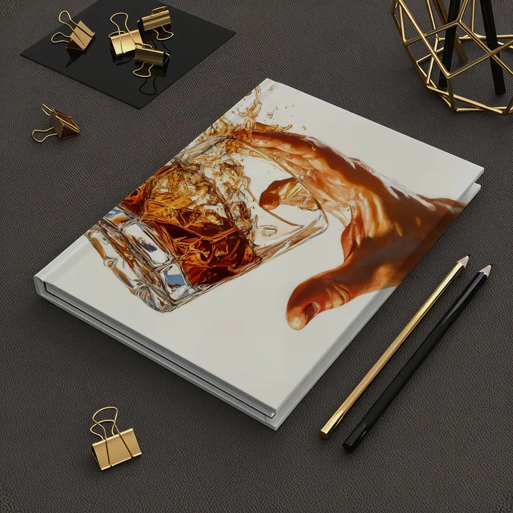Whiskey Glass Splash Hand White Background – Notebooks