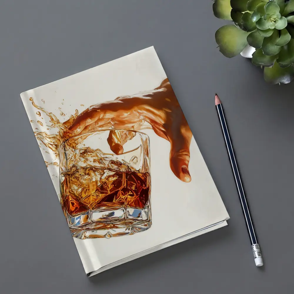 Whiskey Glass Splash Hand White Background – Notebooks