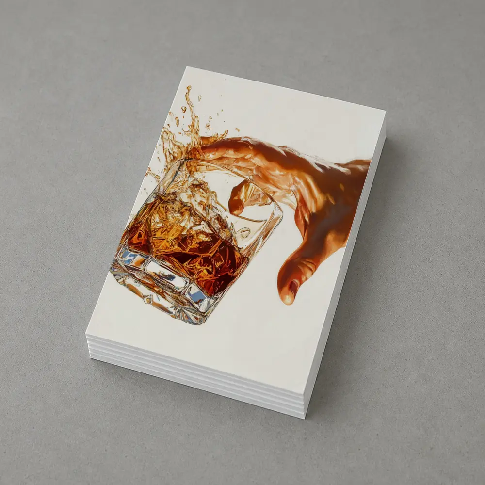 Whiskey Glass Splash Hand White Background – Postcards