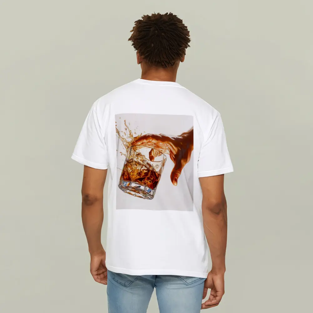 Whiskey Glass Splash Hand White Background – T-Shirts