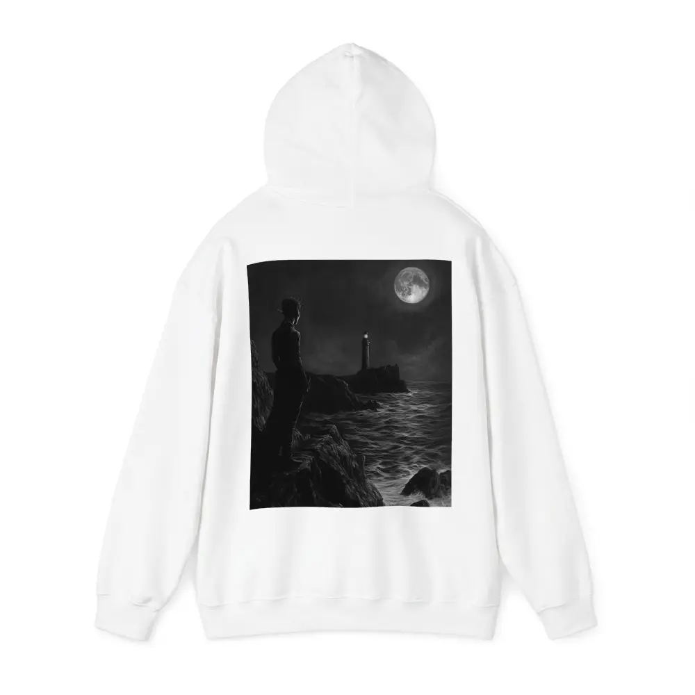 Dark Figure Lighthouse Moonlit Coastal Night – Hoodies