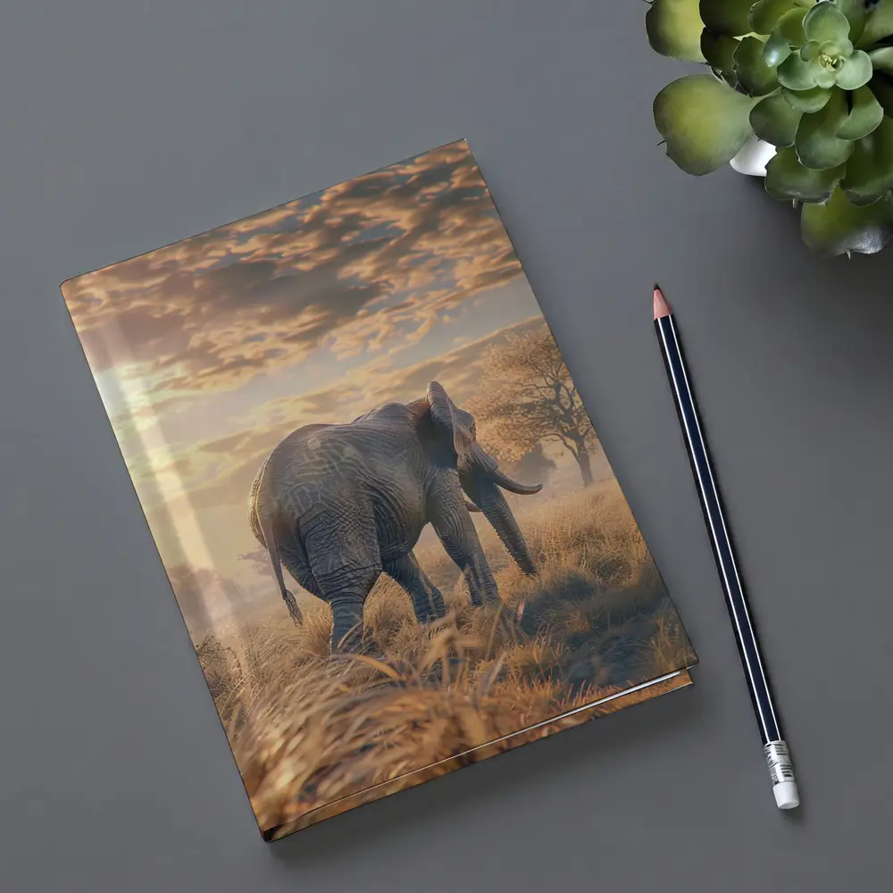 African Elephant Walking Through Golden Savanna – Notebooks