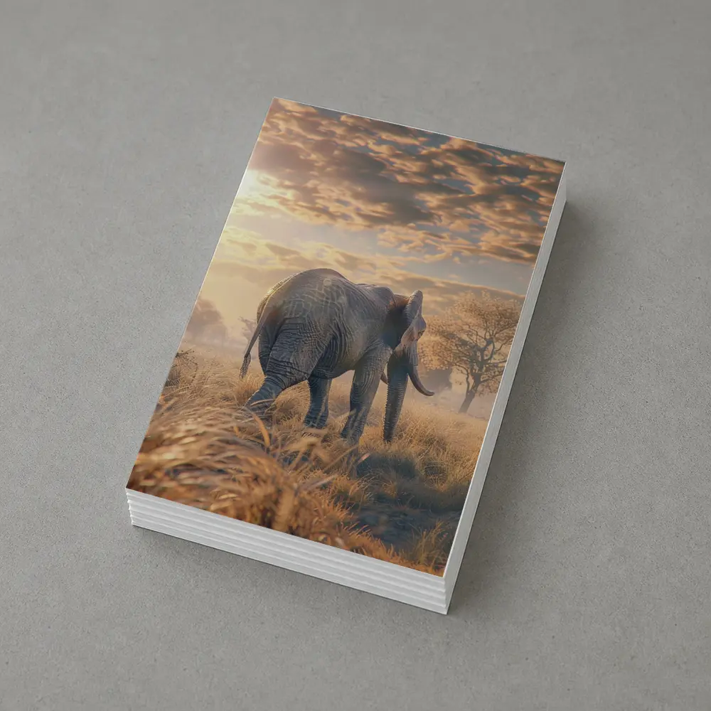 African Elephant Walking Through Golden Savanna – Postcards