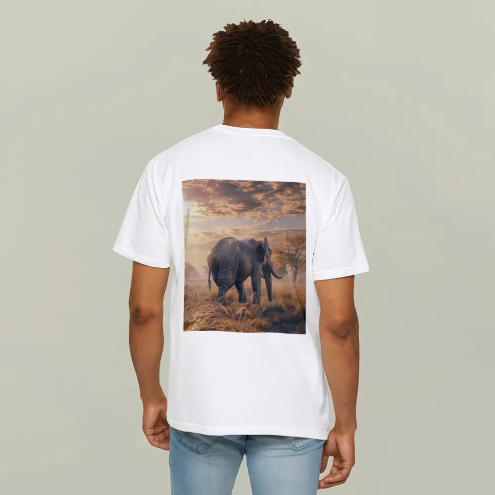 African Elephant Walking Through Golden Savanna – T-Shirts